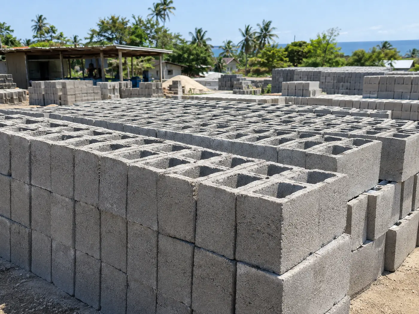 Grey hollow concrete blocks
